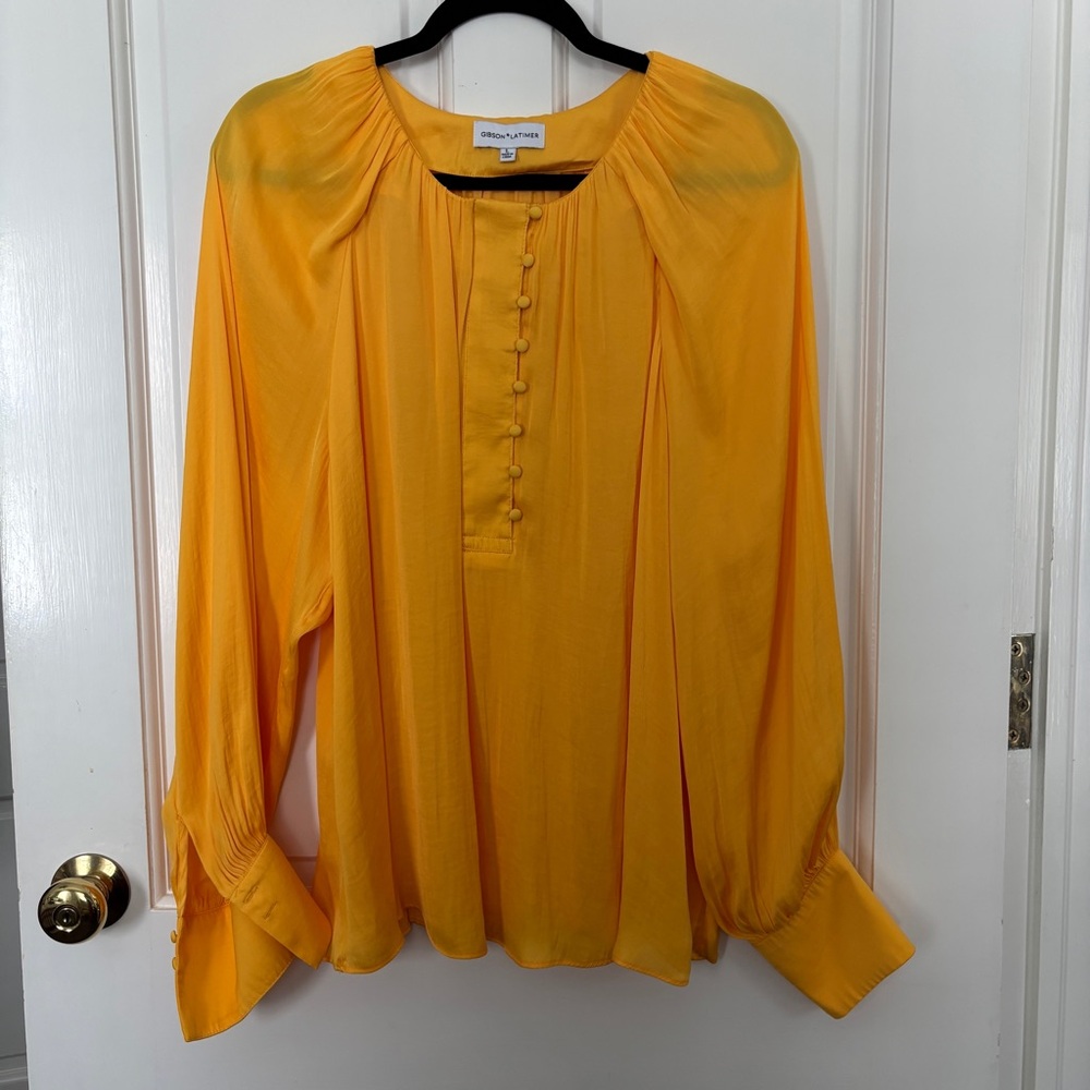 Gibson Latimer Yellow Satin Blouse